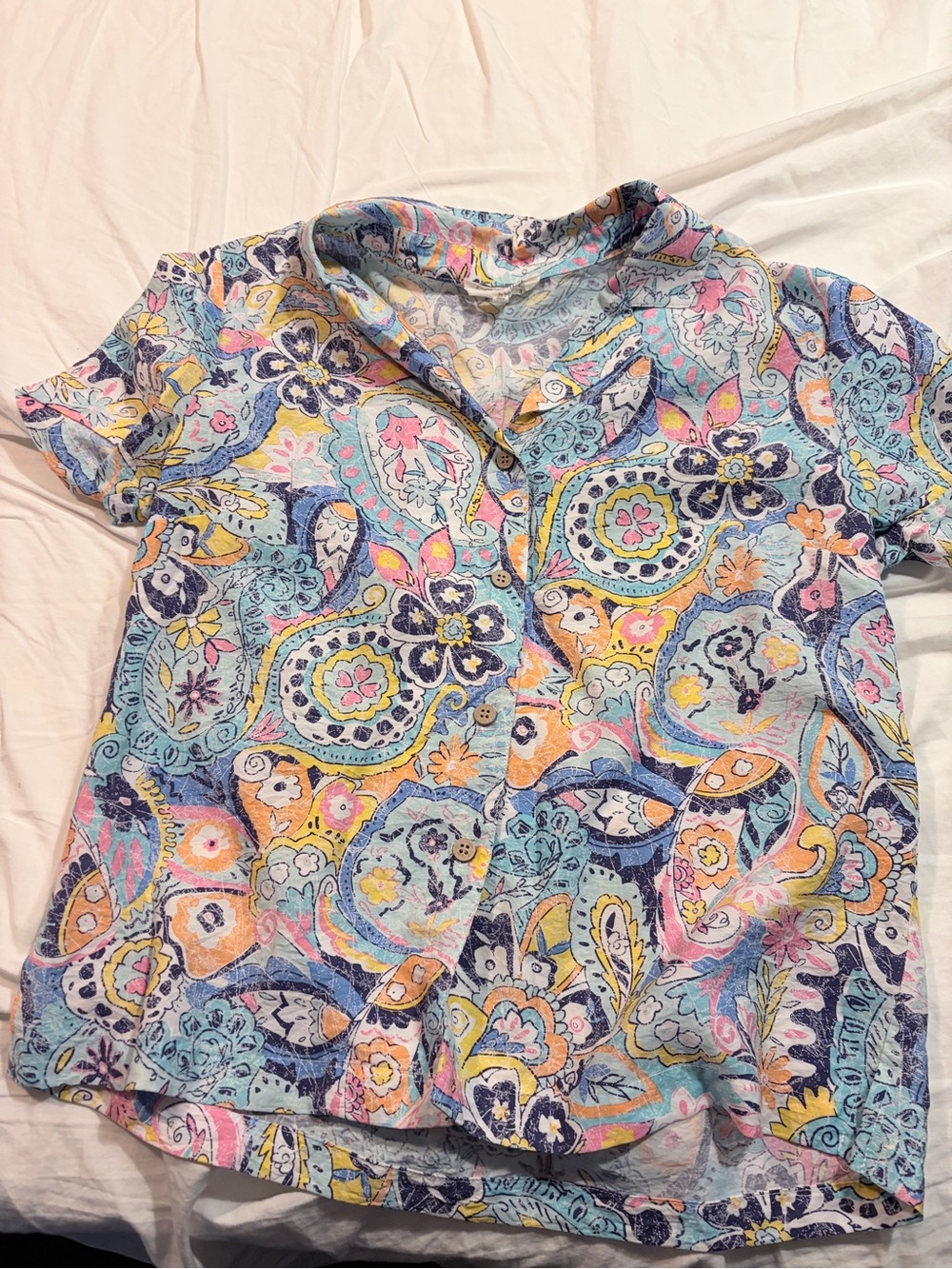Women’s Short-Sleeve Paisley Button-Down Shirt - Blue Multi